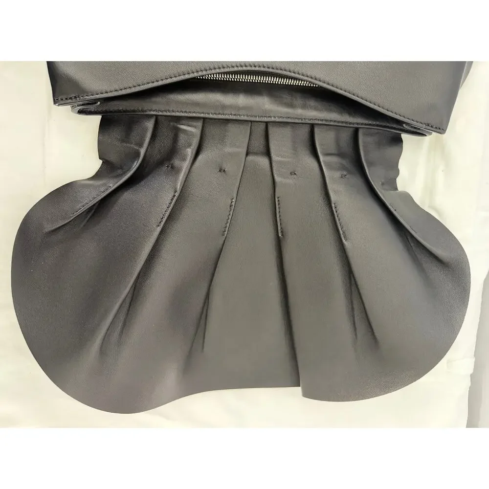 The Row Fan Bag 12 Origami Pleated Black Smooth Leather Shoulder Bag Authentic